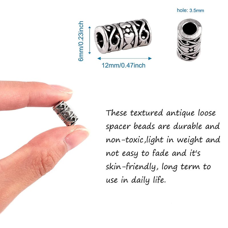 KISSITTY 50-Piece Tibetan Antique Silver Filigree Tube Beads 6mm in Dia. Column Spacer Long Loose Beads Jewelry spacers for Bracelets Rosary Beaded Necklace - Image 4